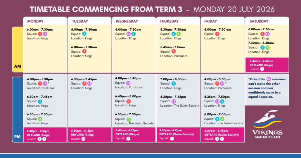 Term 3 Timetable Vikings Swim Club